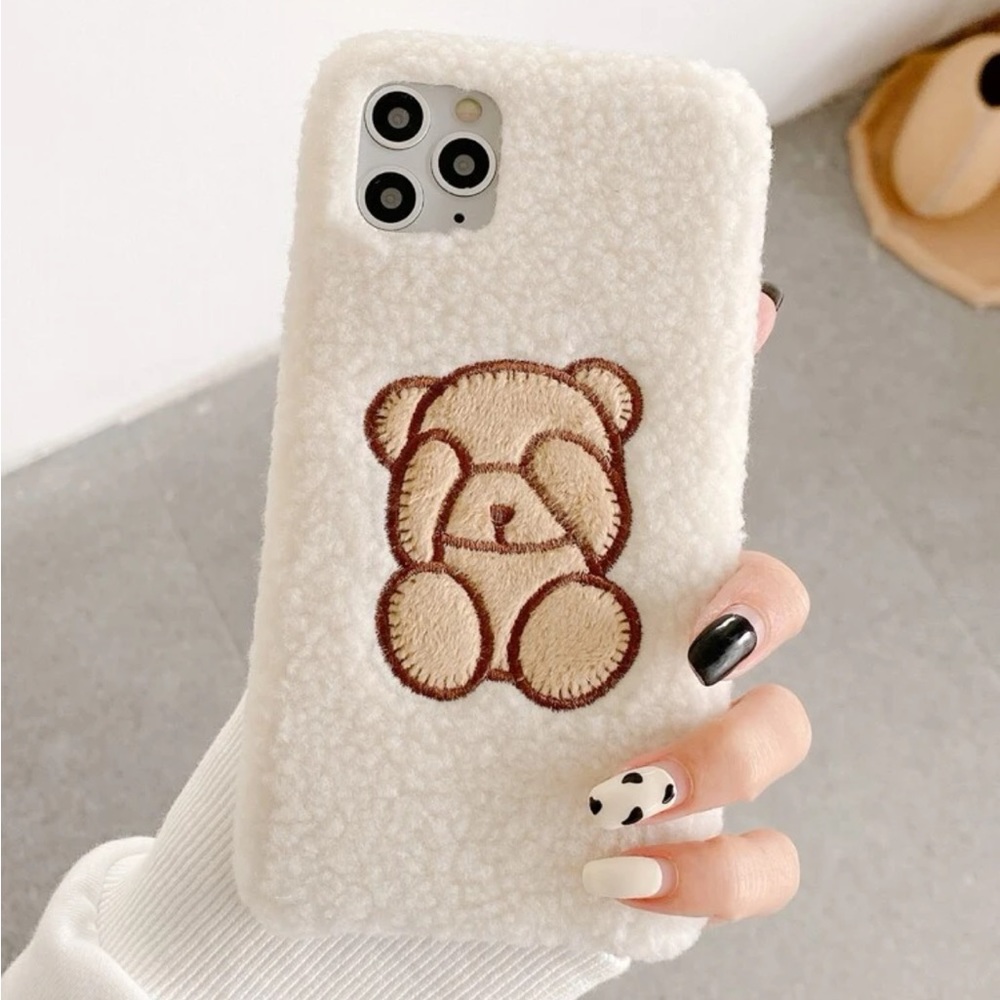 Cartoon Bear Patched Fluffy Phone Case